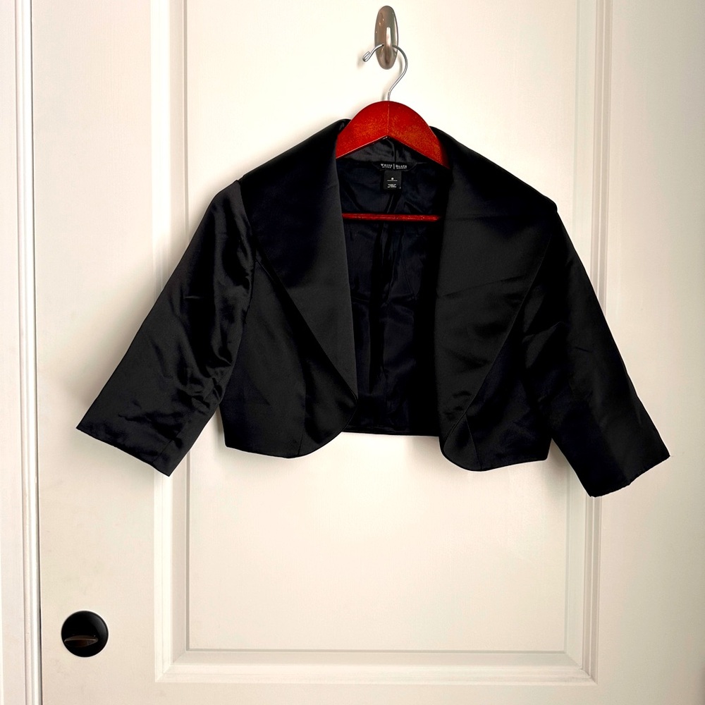 WHBM Black Satin Cropped Bolero Jacket - Women - Size 8
